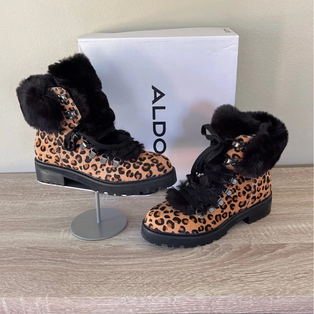 New ALDO Narica Fur Animal Print Boots, Size 6